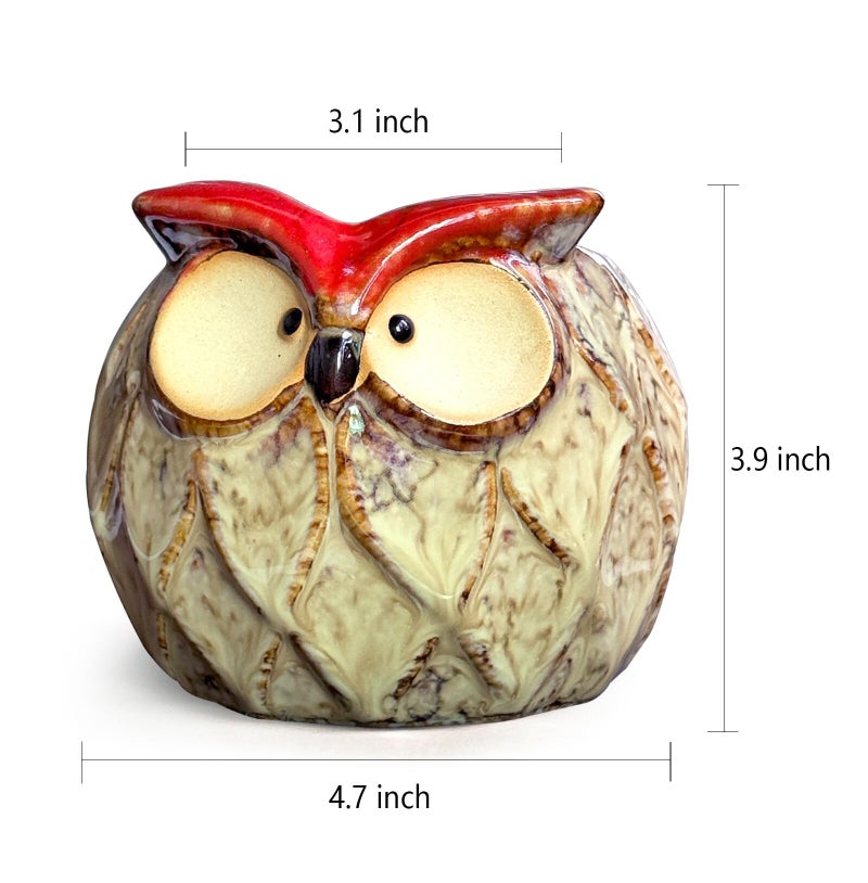 GeLive Owl Succulent Pot Ceramic Cactus Planter with Drainage Hole, Cute Small Plant Container for Desk Windowsill Tabletop Decor Pen Holder (No Plants) - Image 3